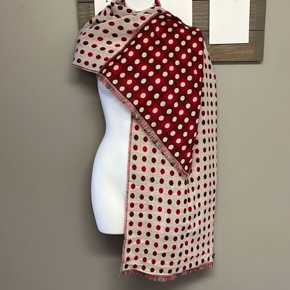 Talbots Women’s Red Cream Polka Dot Wool Blend Fashion Scarf Fringe 75”, 17.5” - Picture 4 of 16